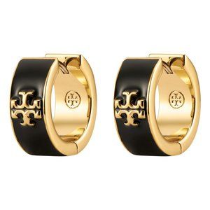 Tory Burch Kira Enamel Huggie Hoop Earrings in Black - Brand New with Dust Bag
